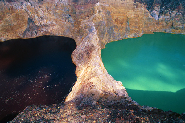 Water of Differing Colors in the Craters of Kelemutu Volcano in Indonesia